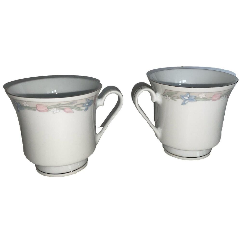 Illusions, 2 Footed Cups, Ring Of Flowers/Rim-silver Discontinued VTG